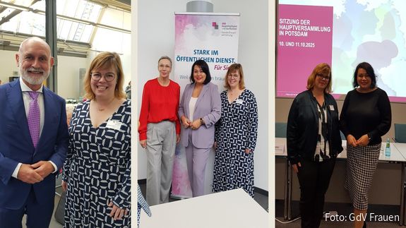 Collage aus mehreren Fotos von einer Konferenz auf denen Frauen und Männer lächelnd in die Kamera blicken